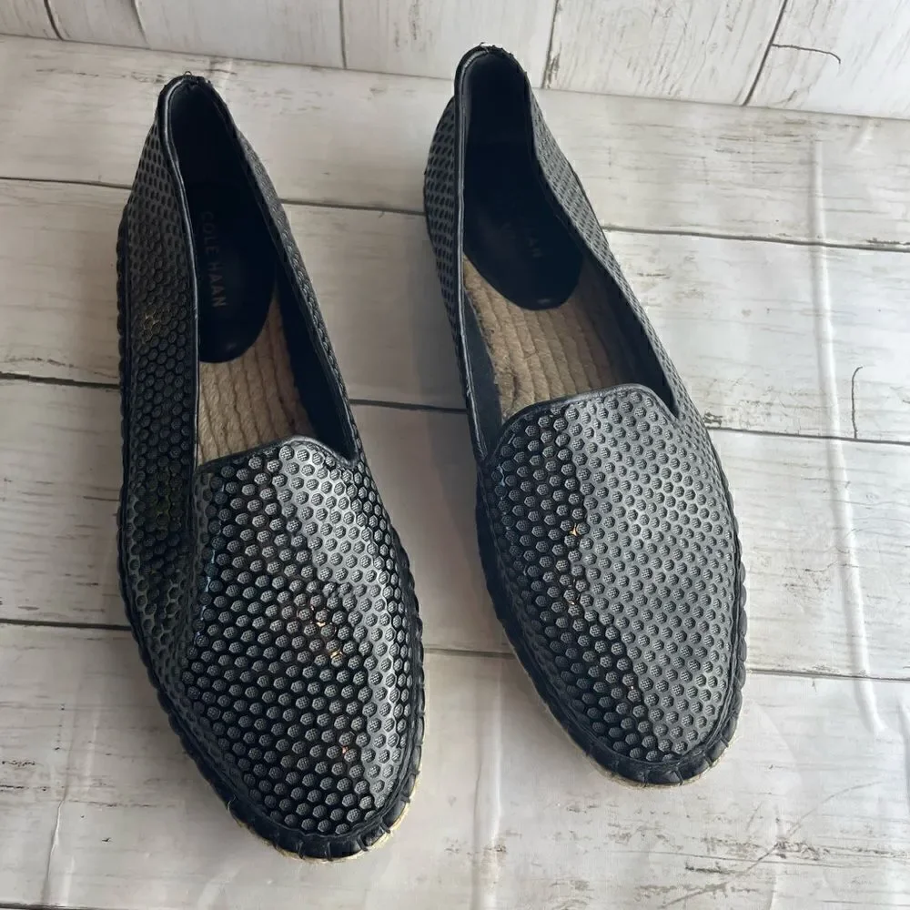 Cole Haan Rielle Perforated Espadrille Slip On Loafer Shoe Faux Patent Leather